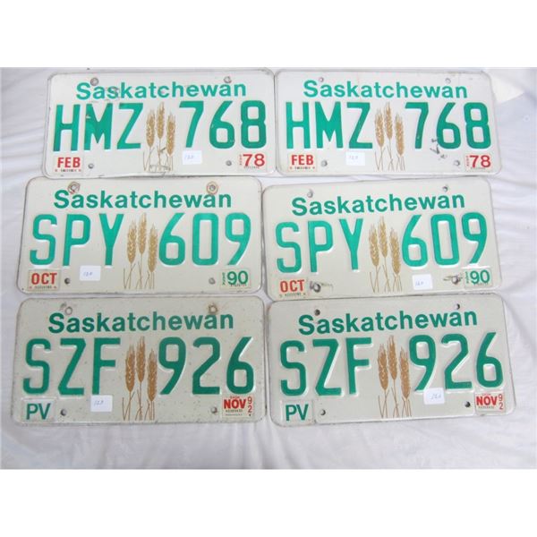 LOT OF 6 SASKATCHEWAN license plateS