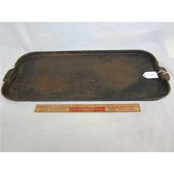 CAST IRON GRIDDLE ANTIQUE 10WX22L MARKED 90 GRIDDLE