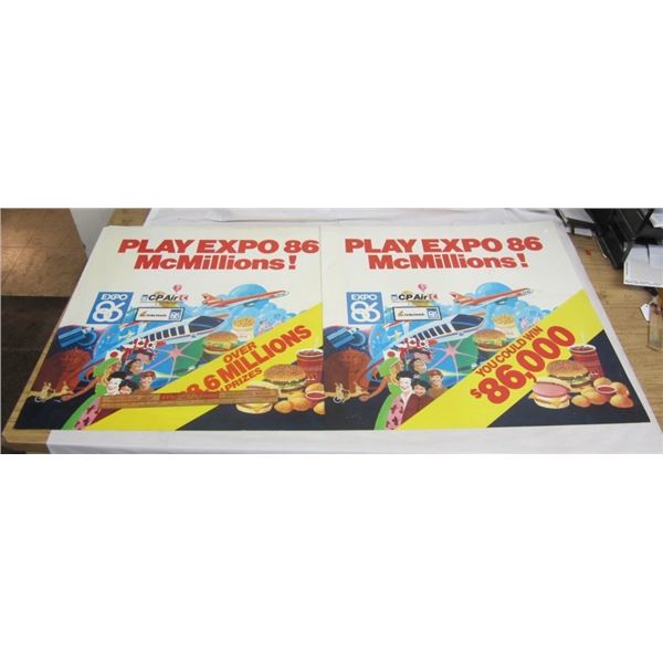 TWO PLASTIC MCDONALDS AD POSTERS 1886 EXPO