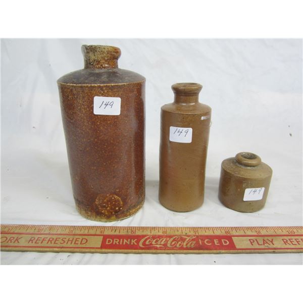 3 STONWARE INK BOTTLES