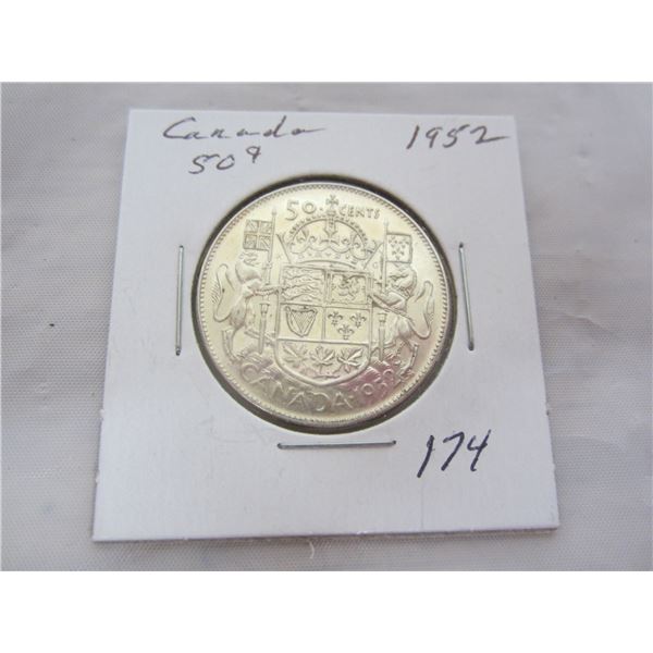 Canadian Silver 1952 Fifty Cent Piece