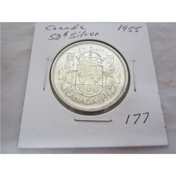 Canadian Silver 1955 Fifty Cent Piece