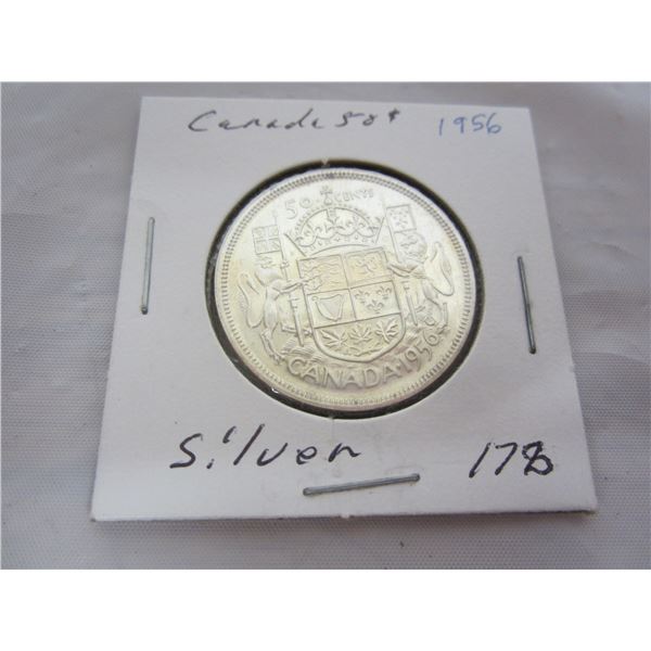 Canadian Silver 1956 Fifty Cent Piece