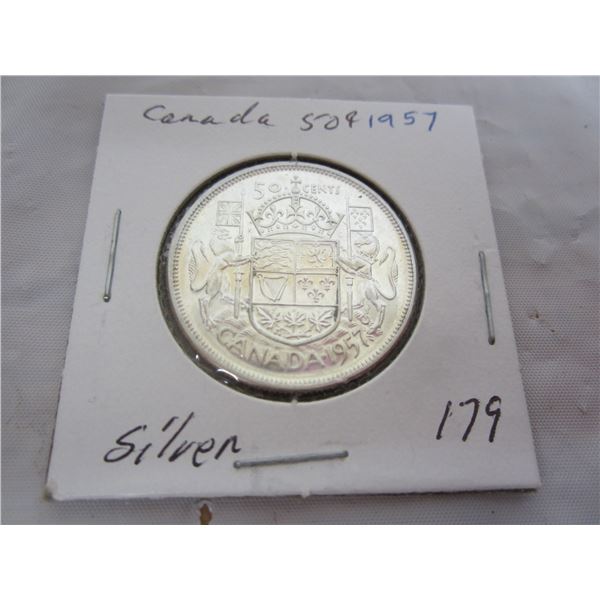 Canadian Silver 1957 Fifty Cent Piece