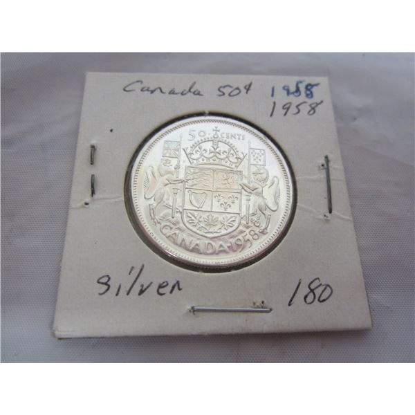 Canadian Silver 1958 Fifty Cent Piece