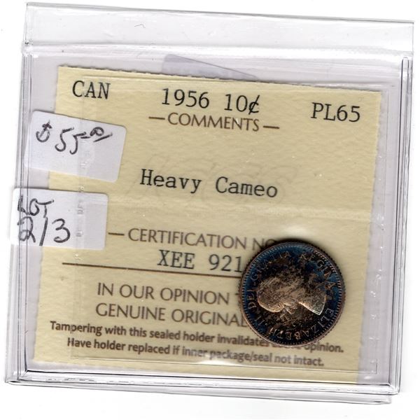 CERTIFIED PL65 HEAVY CAMEO 1956 10 CENT