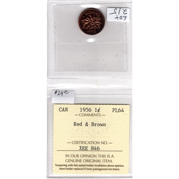 CERTIFIED PL64 RED AND BROWN 1956 1 CENT