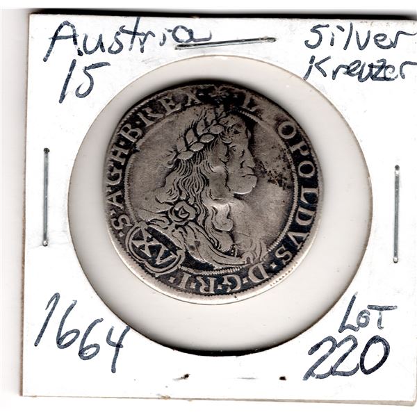 1664 AUSTRIA 15 KREUZER SILVER