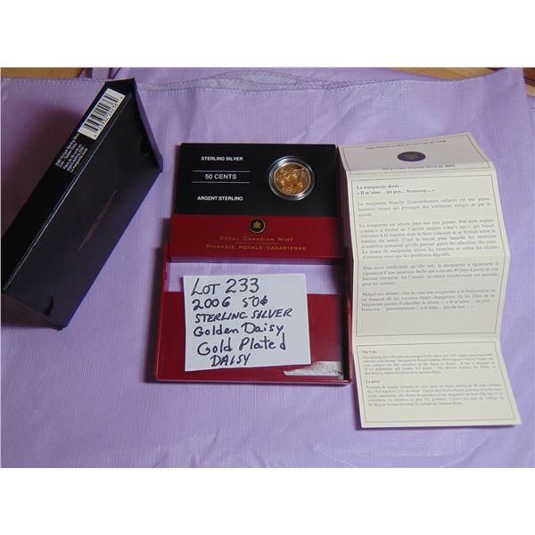 2006 50 CENT STERLING SILVER GOLDEN DAISY GOLD PLATED DAISY MINT COIN