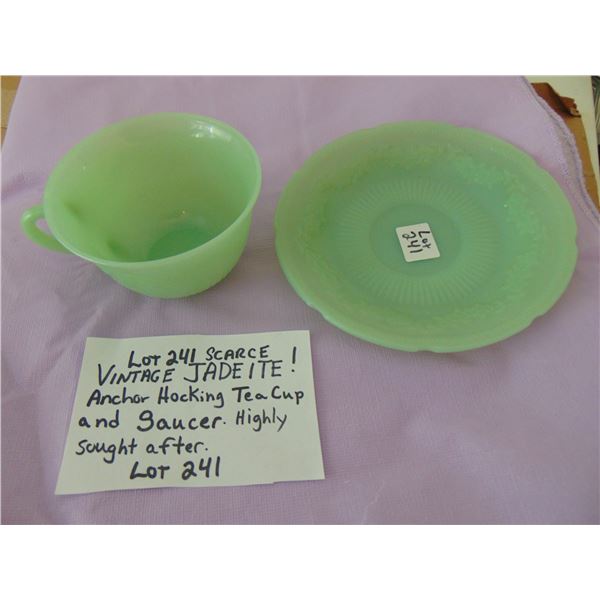SCARCE JADEITE ANCHOR HOCKING TEACUP AND SAUCER