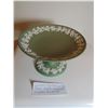 Image 1 : 6” DIAMETER WEDGEWOOD GREEN AND WHITE PREDESTAL CANDY DISH