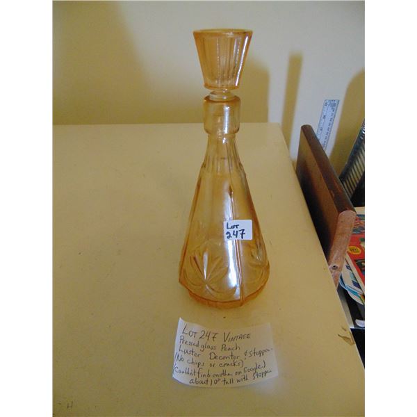 VINTAGE PEACH LUSTER DECANTER AND STOPPER 10” TALL
