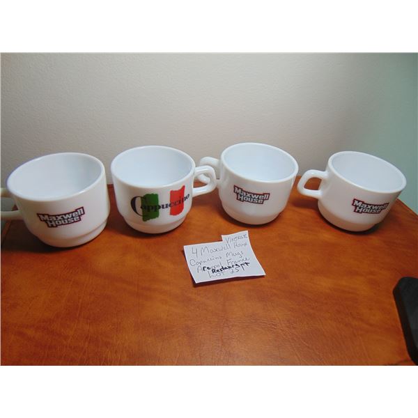 4 MAXWELL HOUSE ARCOPAL FRANCE RESTAUANT CAPUCCINO MUGS