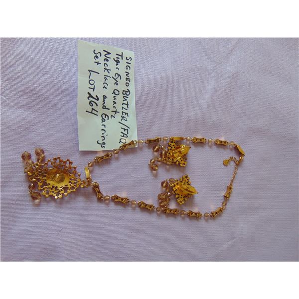 BUTLER/FAQ TIGER EYE QUARTZ NECKLACE AND EARRINGS