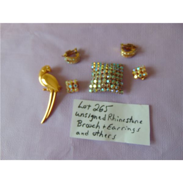 RHINESTONE BROOCH AND EARRINGS AND OTHERS
