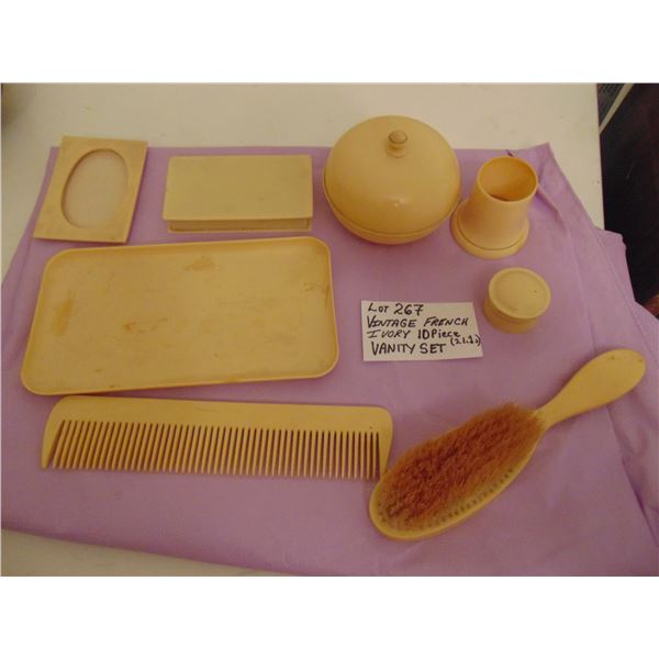 VINTAGE FRENCH IVORY 10 PIECE VANITY SET