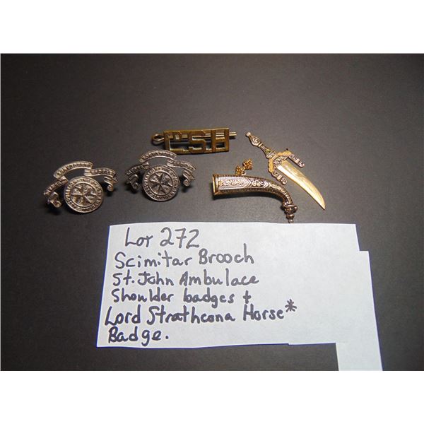 LD SH, ST JOHNS AMBULANCE BADGES AND SCIMITAR BROOCH