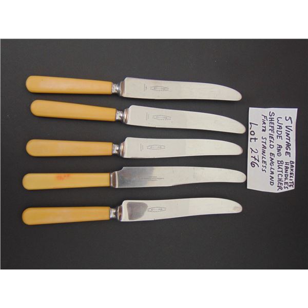 5 VINTAGE BAKELITE HANDLED WADE & BUTCHER KNIVES