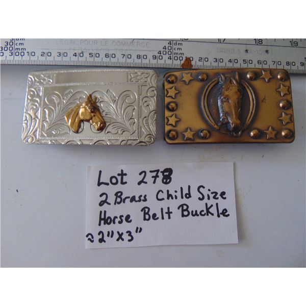 2 BRASS HORSE HEAD CHILDS BELT BUCKLES VINTAGE