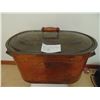 Image 1 : ANTIQUE COPPER BOILER WITH WOOD CENTER HANDLED LID