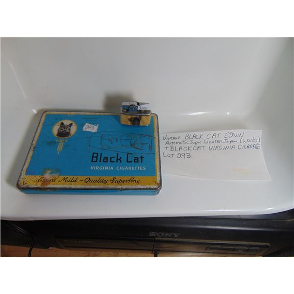VINTAGE BLACK CAT CIGARETTE LIGHTER & CIGARETTE TIN