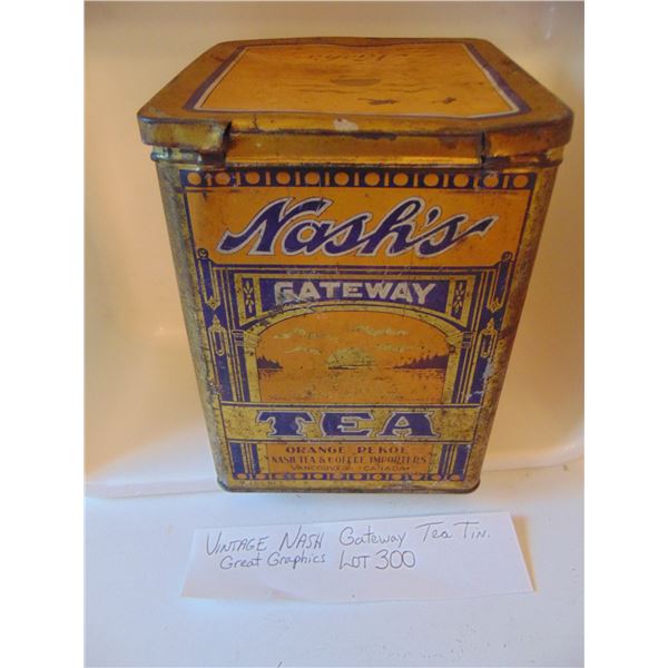 VINTAGE NASH’S GATEWAY TEA TIN GREAT GRAPHICS