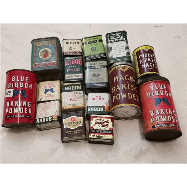 Spice and baking powder tin lot