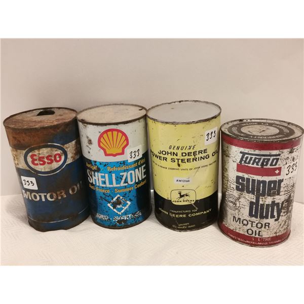 Shell zone antifreeze Esso John Deere oil tins Turbo oil full