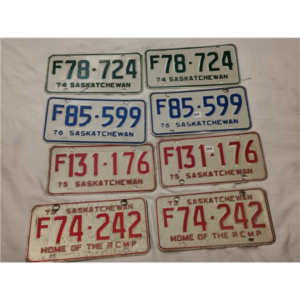 Four pairs of plates 1973, 74, 75 & 76