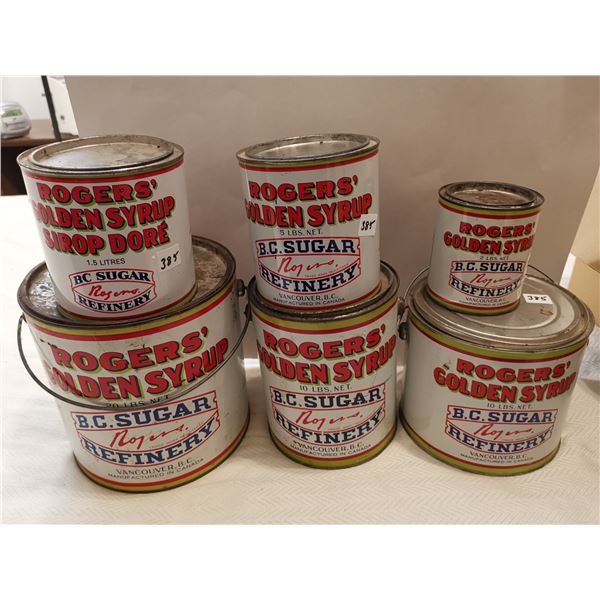 6 different sizes Rogers syrup tins