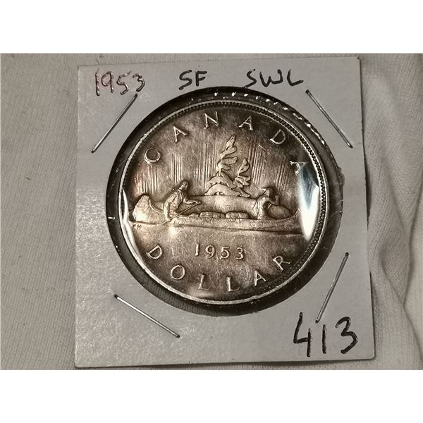 1953 SF SWL silver dollar