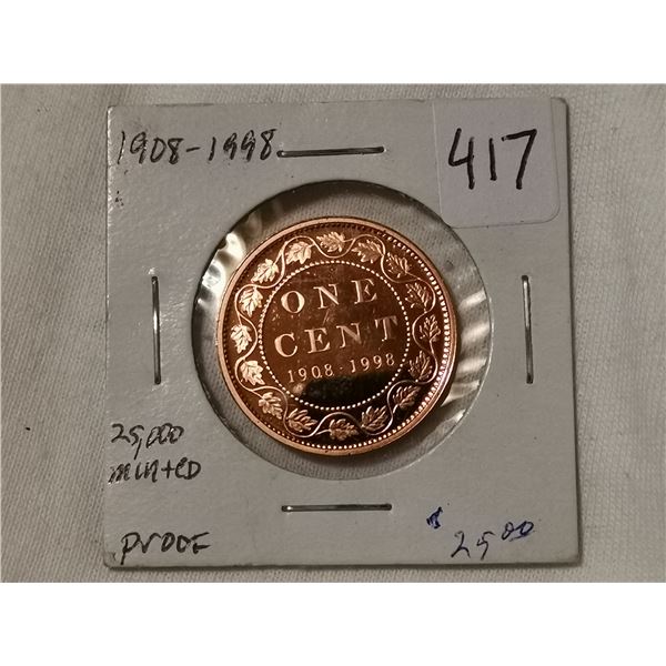 1908-1998 proof one cent, large