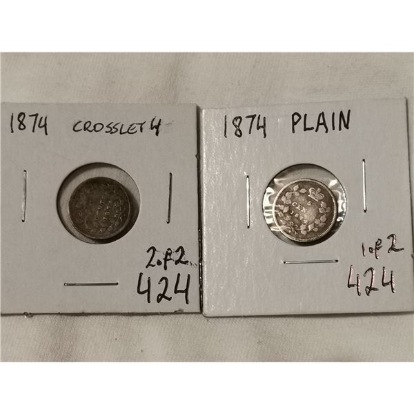 pair of 1874 5 cent, plain & crosslet 4