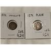 Image 1 : pair of 1874 5 cent, plain & crosslet 4