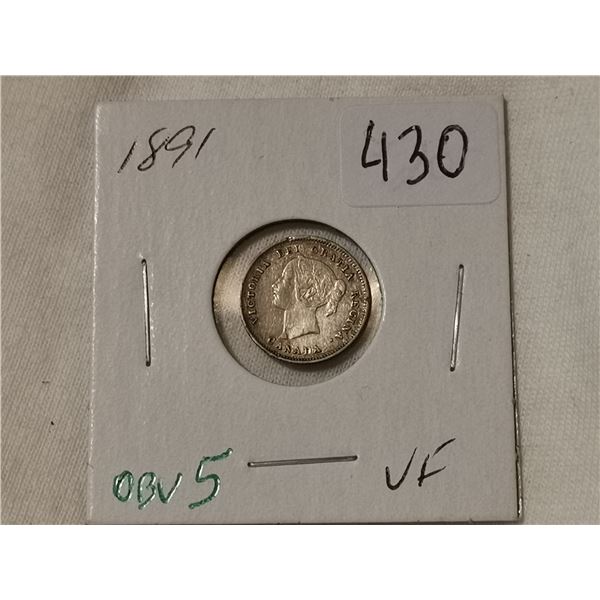 1891 silver 5 cent VF