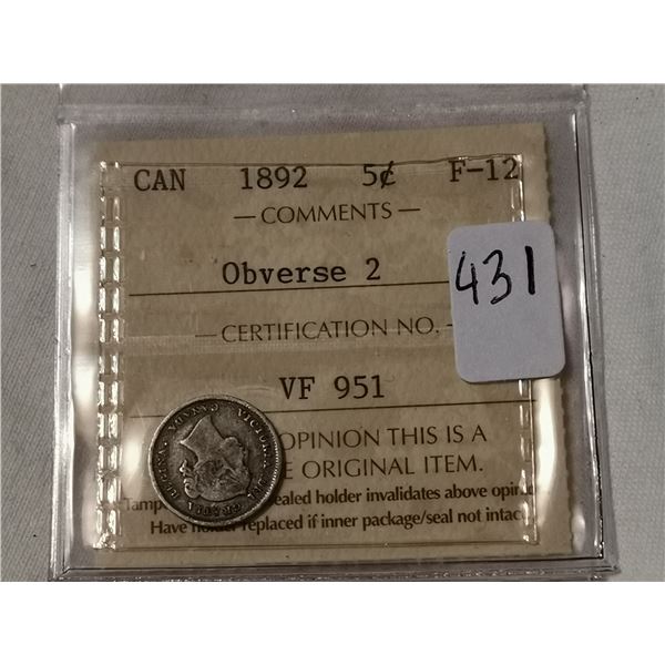 1892 Obverse 2 silver 5 cent