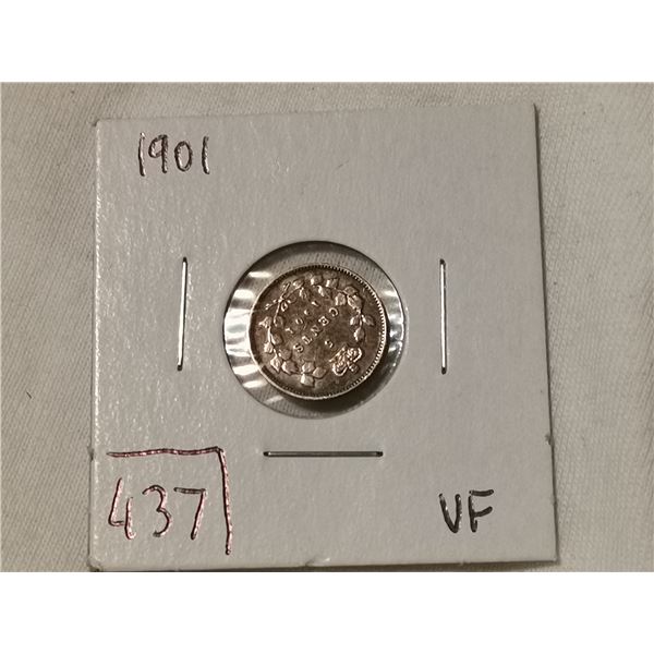 1901 silver 5 cent, VF