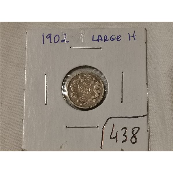 1902 Large H silver 5 cent