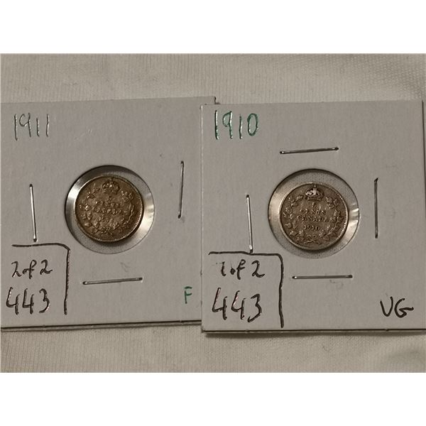1910 & 1911 silver 5 cents