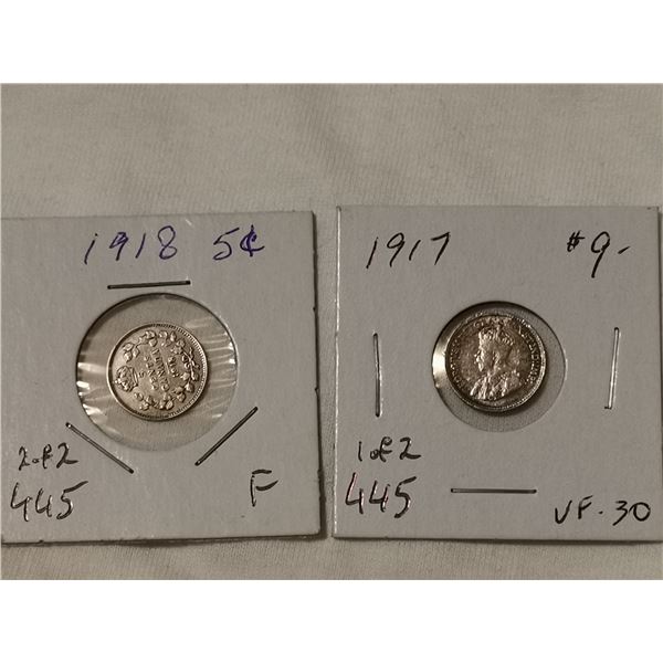 1917 & 1918 silver 5 cents