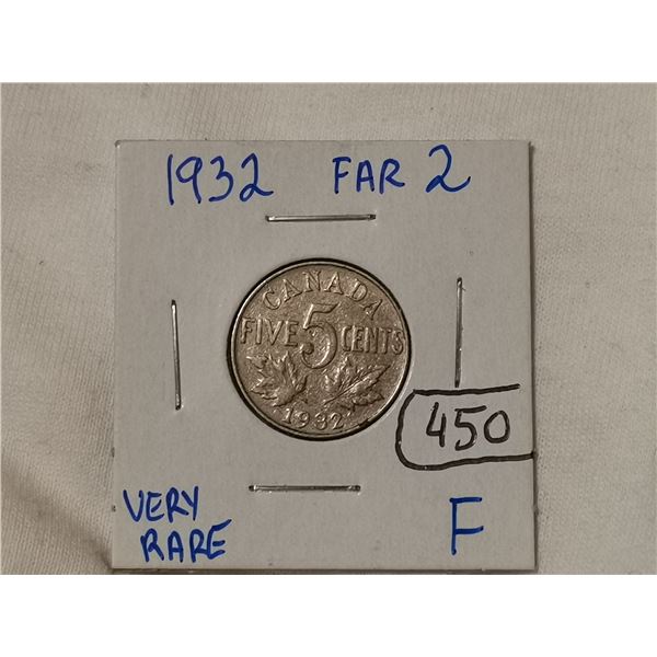 Very rare 1932 far 2 five cent coin
