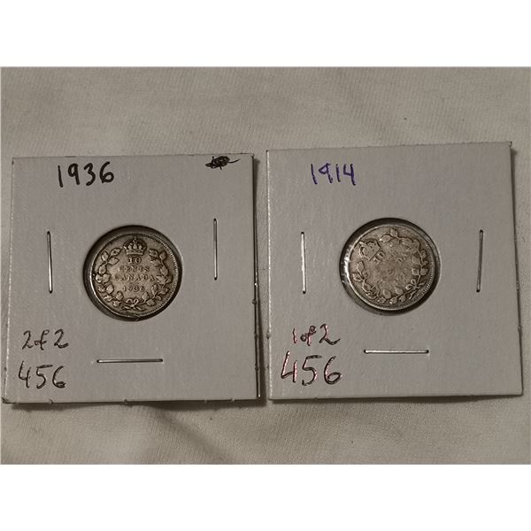 1914 & 1936 silver 10 cents
