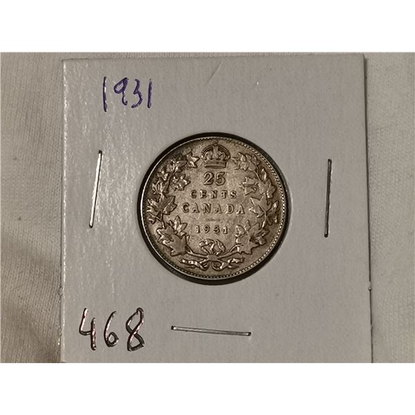 1931 silver 25 cent