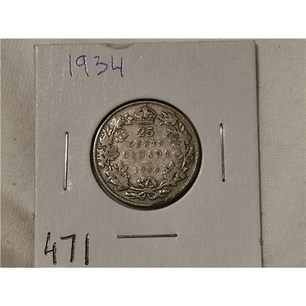 1934 silver 25 cent