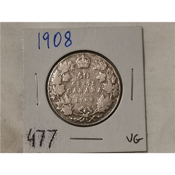 1908 silver 50 cent coin