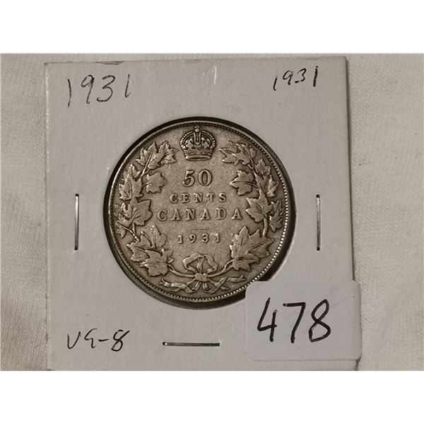 1931 silver 50 cent coin