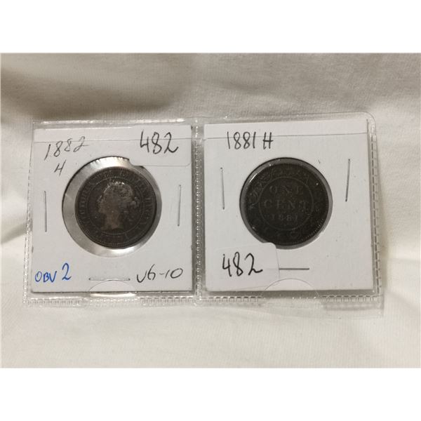 1881H & 1882H one cent coins