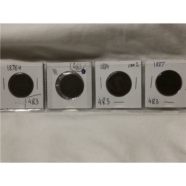 1876, 1884 obv 2, 1887 & 1888 one cent coins
