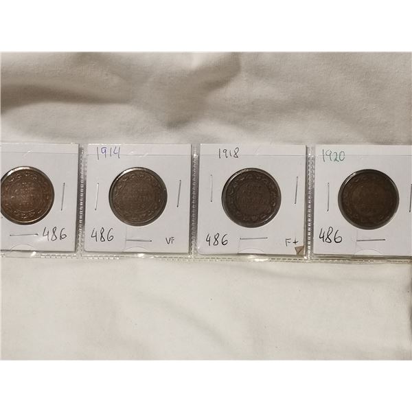 1914, 15, 18, 20 one cent coins