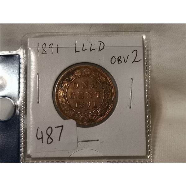 1891 LLLD obv 2 one cent